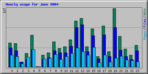 Hourly usage for June 2004